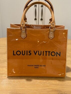 Louis Vuitton Orange Patent Tote with Tan Handles